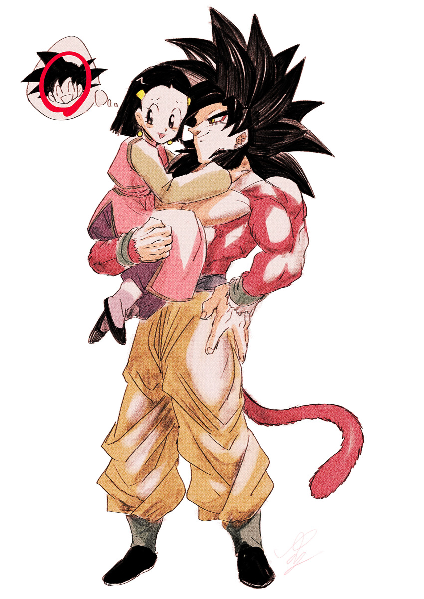 1boy, absurdres, body_fur, carrying, carrying_person, chi-chi_(dragon_ball), couple, dragon_ball