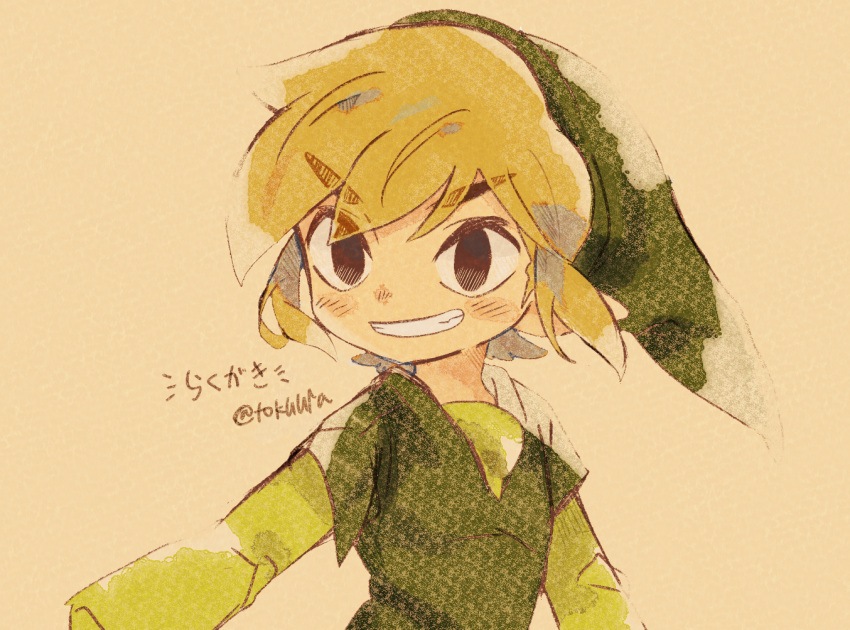 1boy, artist_name, belt, blonde_hair, green_headwear, hat, holding, holding_sword