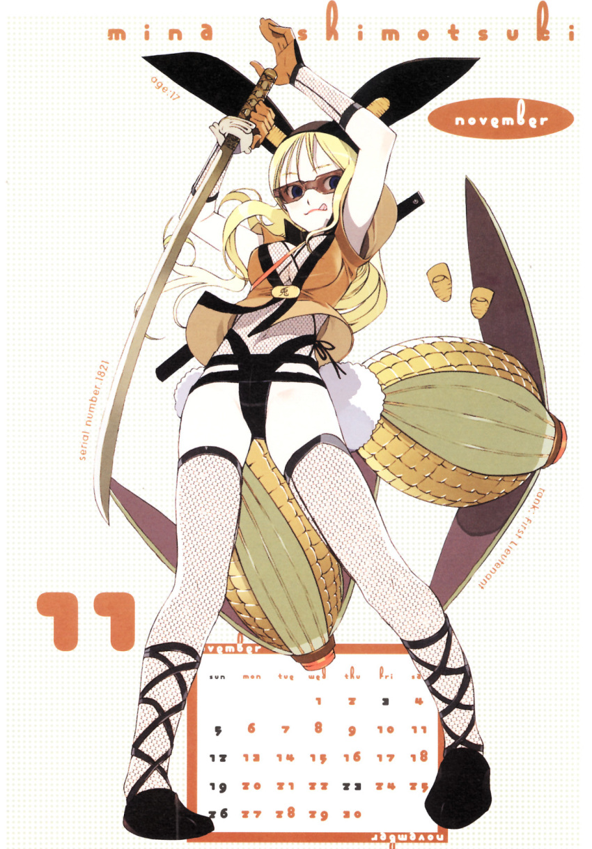 animal_ears, rabbit_ears, calendar, getsumen_to_heiki_mina, okama, shimotsuki_mina, thigh-highs