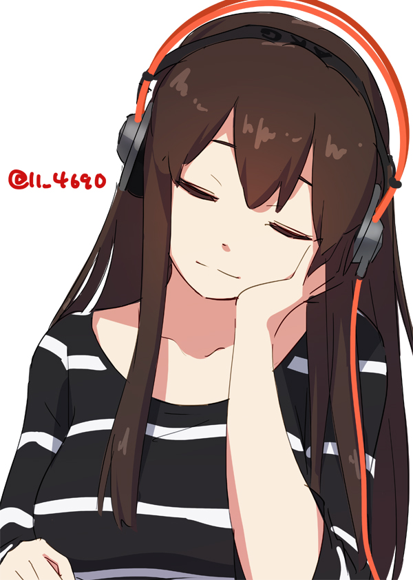 1girl, 4690_(tkpbsk), akagi_(kancolle), bangs, breasts, brown_hair, closed_eyes, closed_mouth