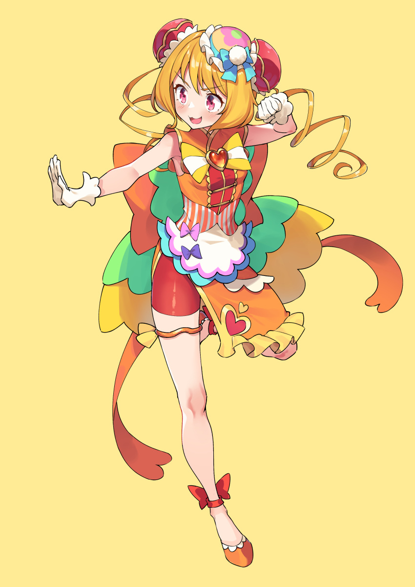 1girl, absurdres, bike_shorts, blonde_hair, cure_yum-yum, delicious_party_precure, full_body, gloves