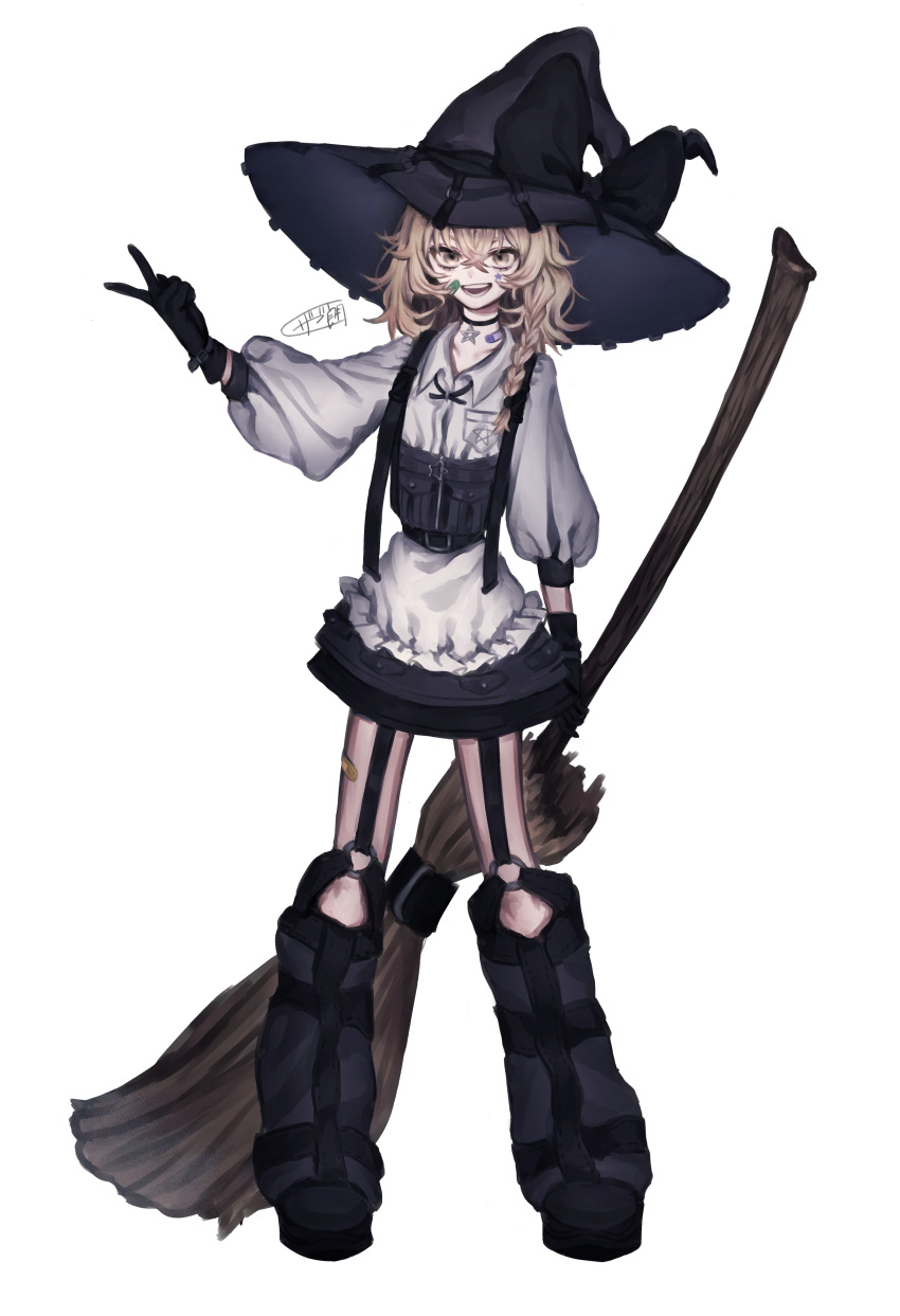 1girl, :d, absurdres, adapted_costume, apron, bandaid, bandaid_on_leg, bandaid_on_neck