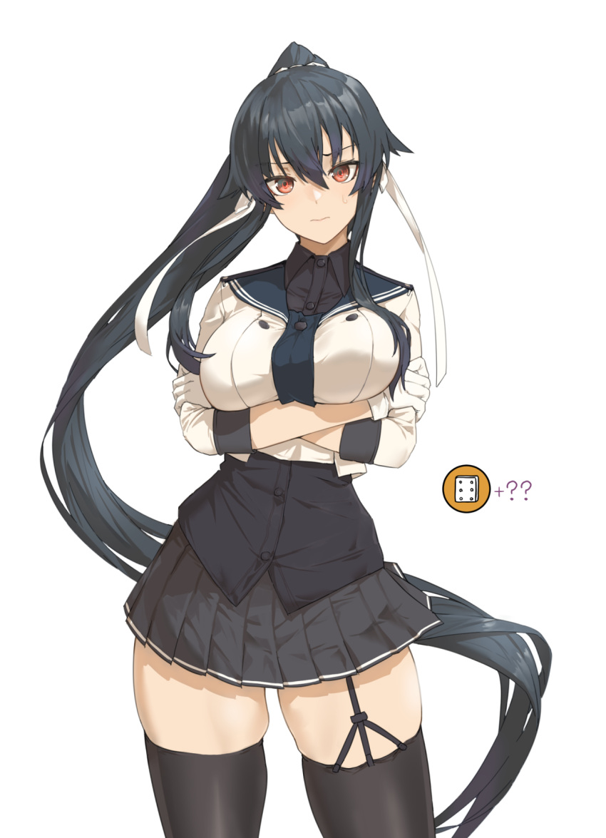 1girl, belt, black_belt, black_hair, black_sailor_collar, black_shirt, black_skirt, black_thighhighs