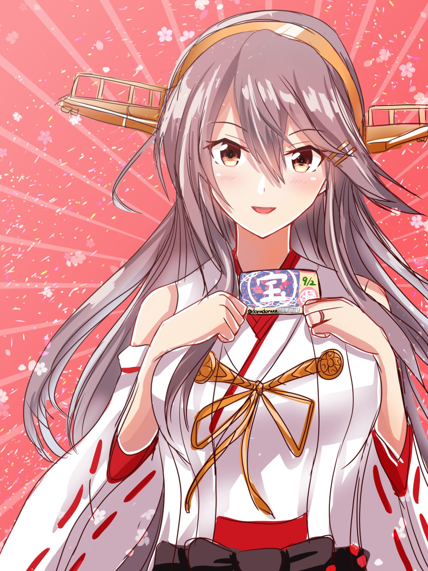 1girl, black_hair, brown_eyes, commentary_request, detached_sleeves, hair_ornament, hairband, hairclip