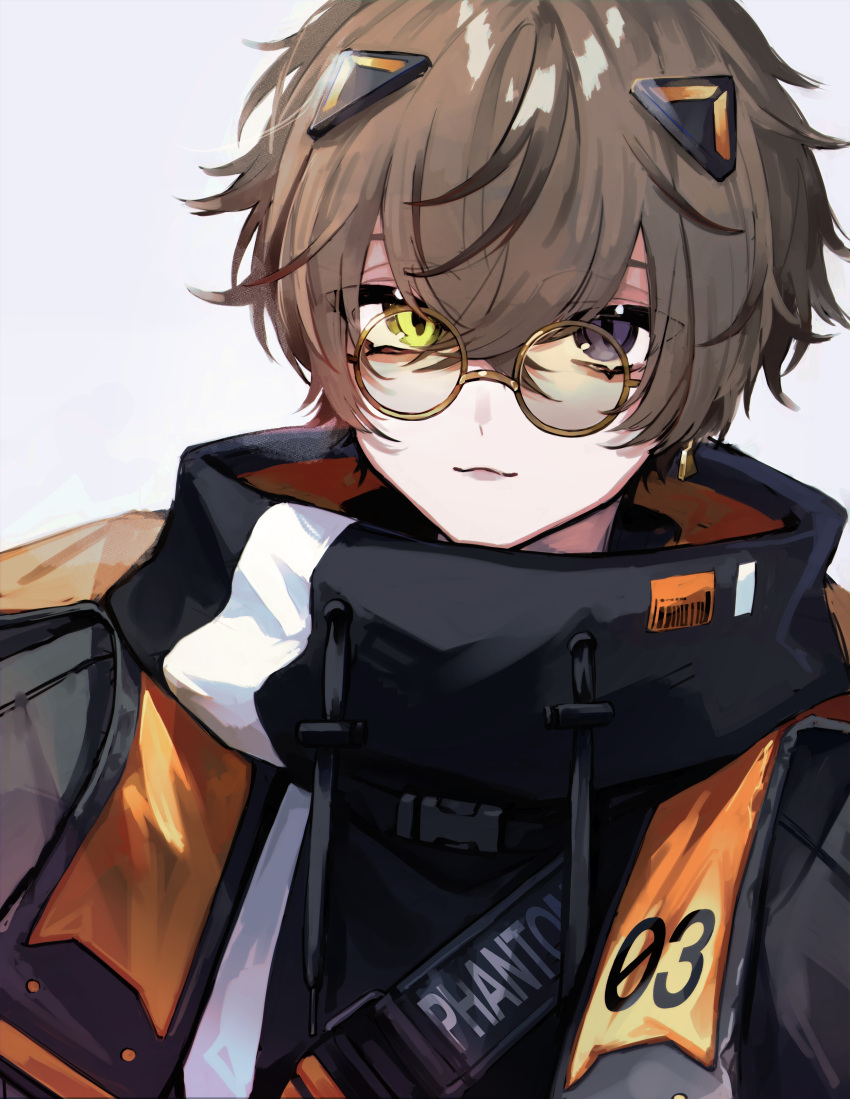 1boy, absurdres, alban_knox, animal_ears, black_eyes, brown_hair, closed_mouth, earrings