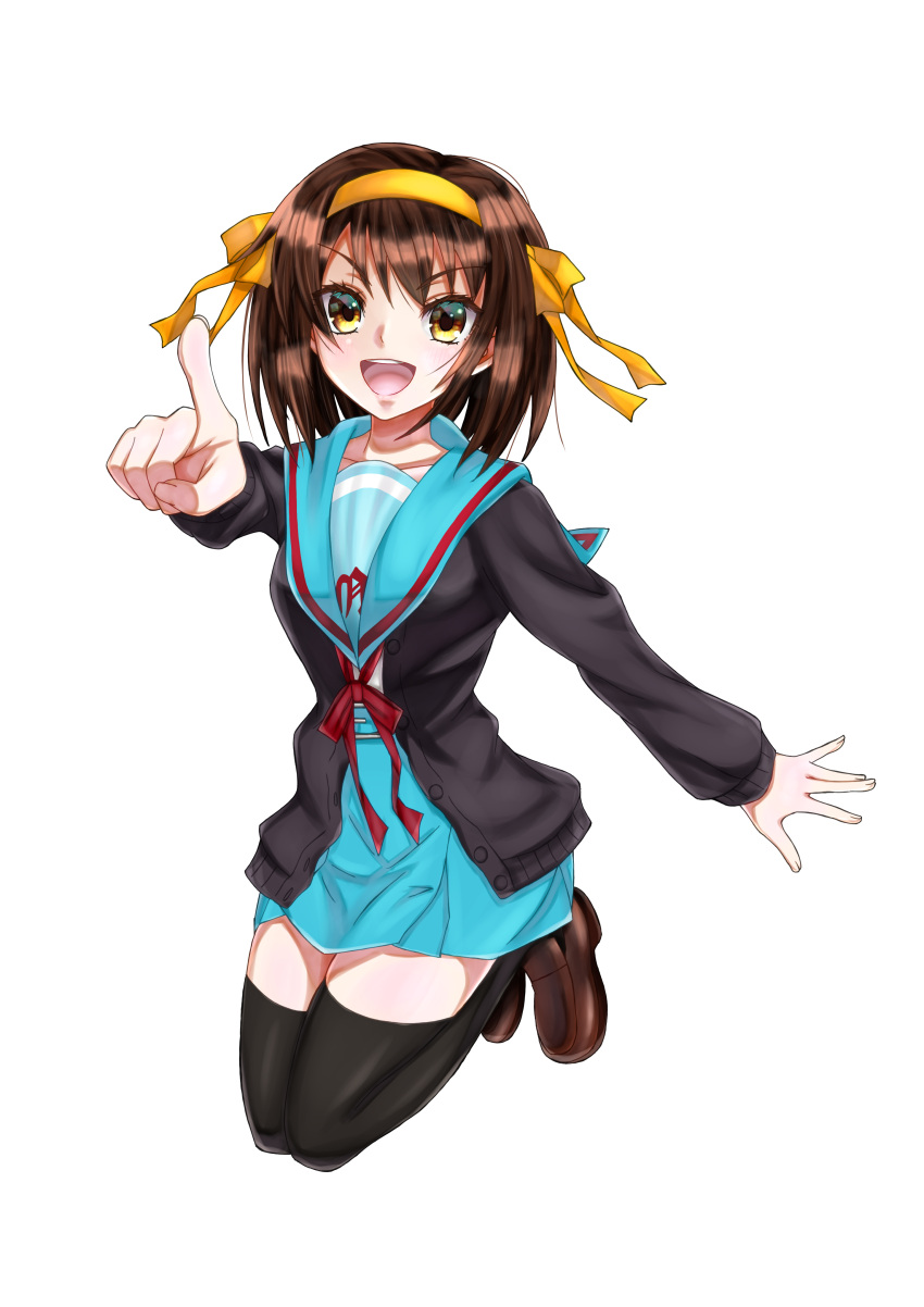 1girl, :d, absurdres, bangs, bickle_(bickle1983), black_cardigan, black_thighhighs, blue_sailor_collar