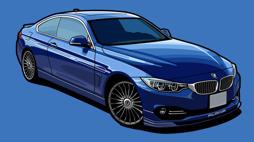 blue_background, bmw, car, commentary_request, ground_vehicle, headlight, highres, license_plate