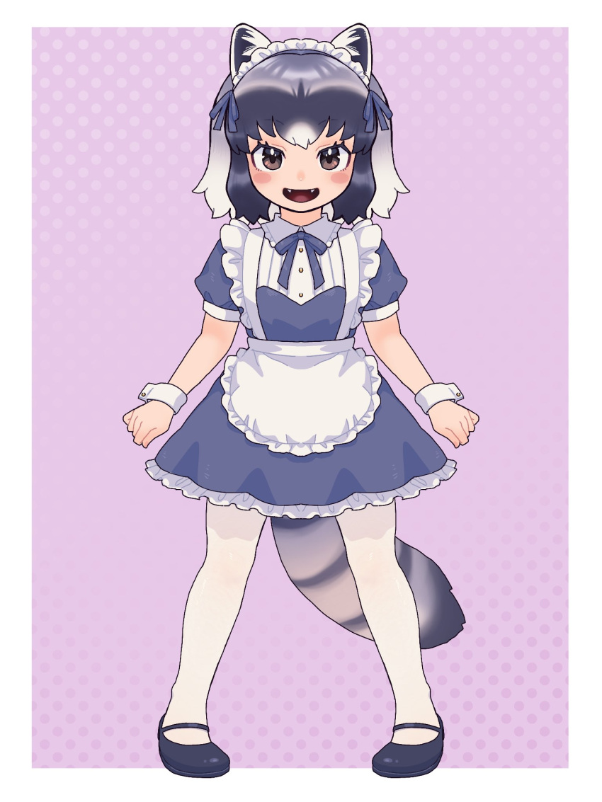 1girl, alternate_costume, an-chan_(ananna0315), animal_ears, apron, black_footwear, blue_bow, blue_bowtie