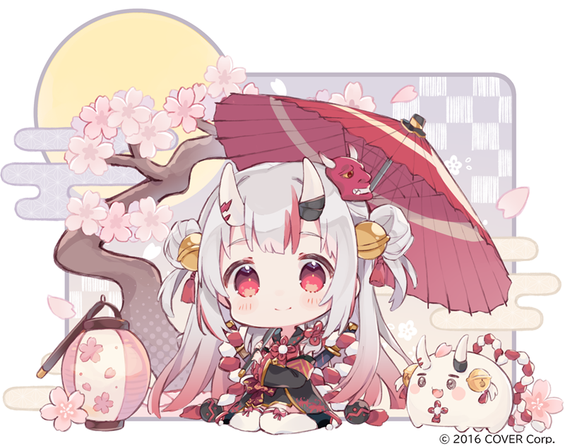 1girl, blush, cherry, chibi, colored_tips, commentary_request, double_bun, food