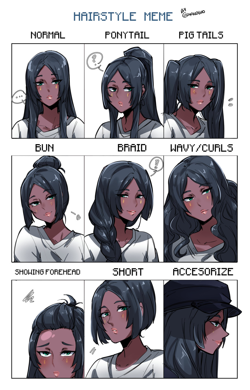 !, ..., 1girl, ?, absurdres, alternate_hairstyle, ayanobro, bangs