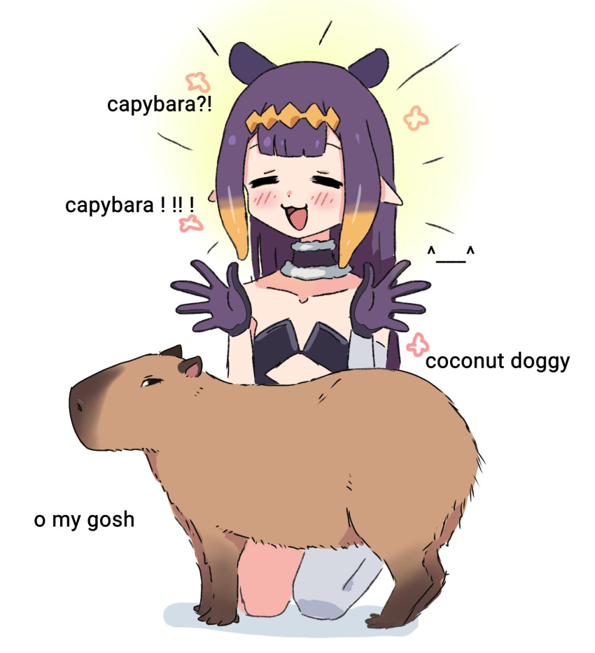 1girl, animal, asymmetrical_gloves, bangs, black_dress, black_gloves, blunt_bangs, blush