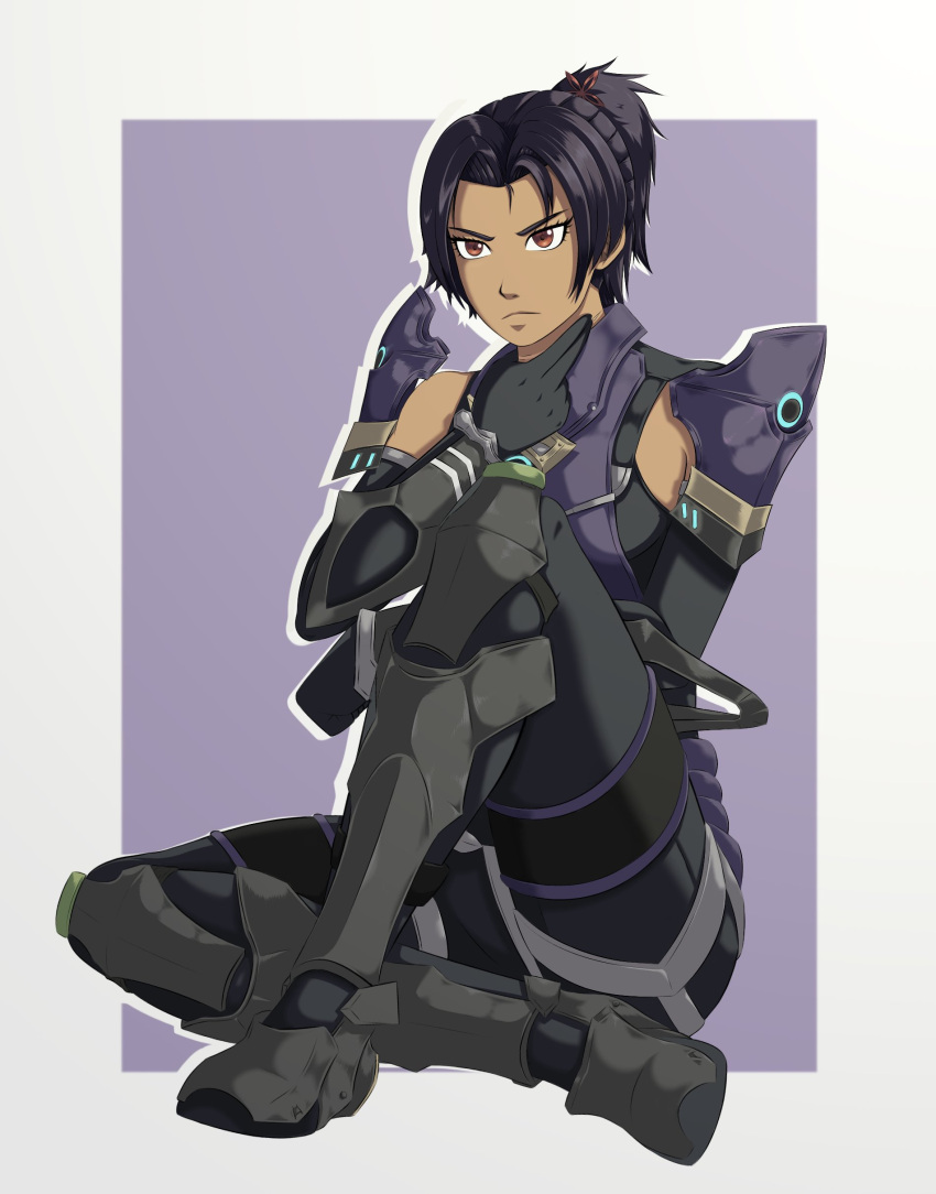 1girl, absurdres, armor, armored_boots, ashera_(xenoblade), boots, brown_eyes, dark_skin