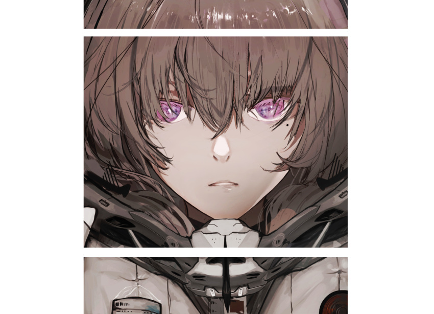 1girl, brown_hair, close-up, cropped, hair_between_eyes, highres, looking_at_viewer, medium_hair
