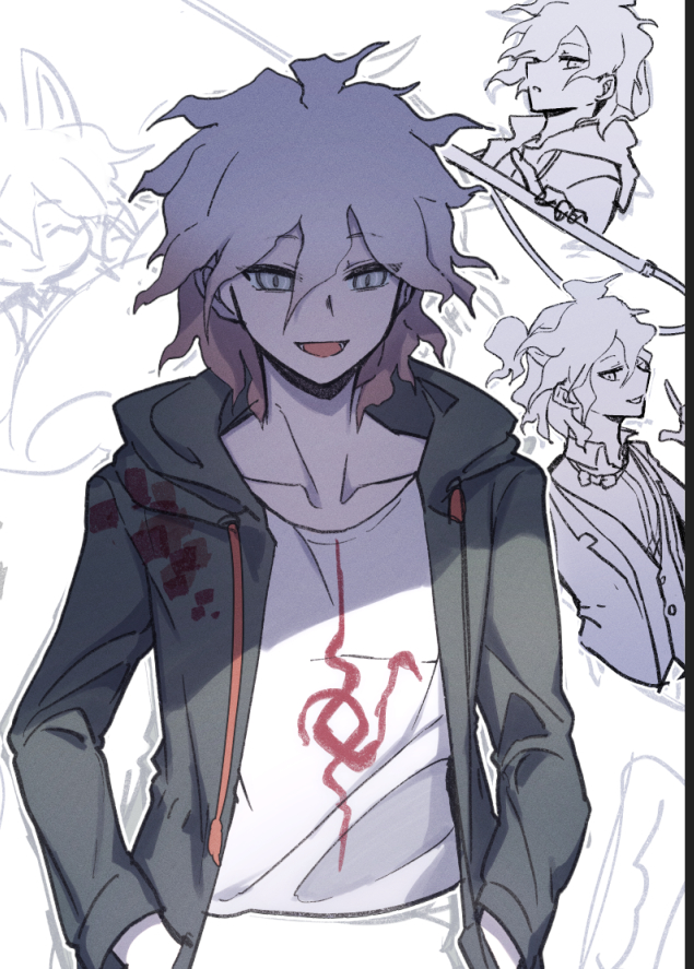 1boy, :d, bangs, collarbone, danganronpa_(series), danganronpa_10th_anniversary_costume, danganronpa_2:_goodbye_despair, gradient