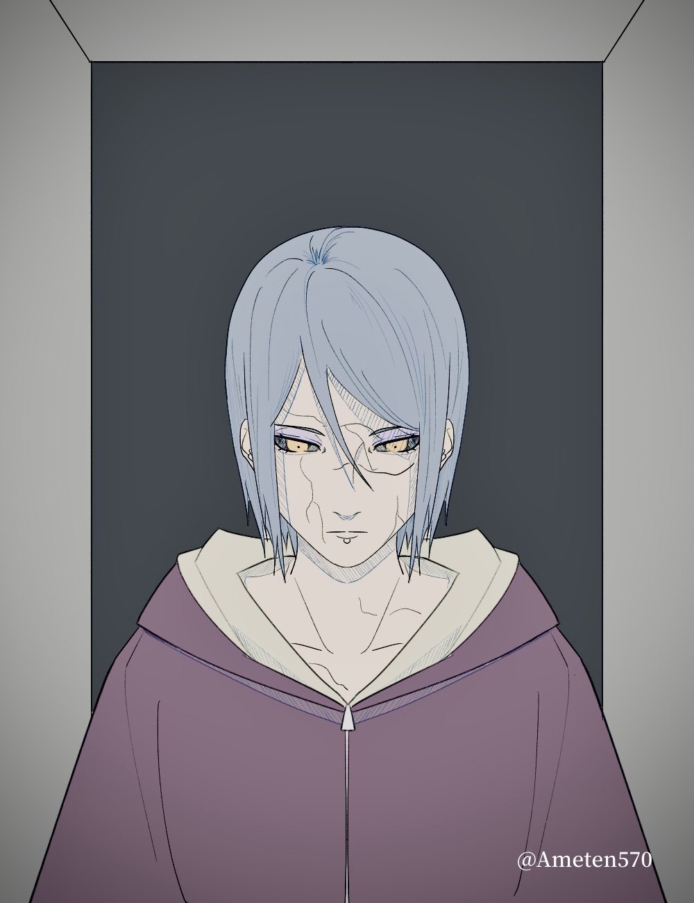 1girl, artist_name, bangs, black_background, black_sclera, blue_hair, border, collarbone