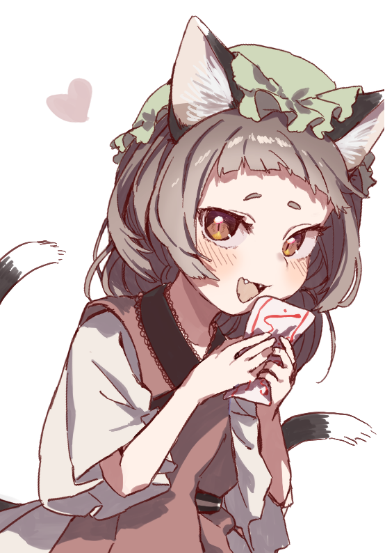 1girl, :d, animal_ears, arolayukomori, cat_ears, cat_girl, cat_tail, chen