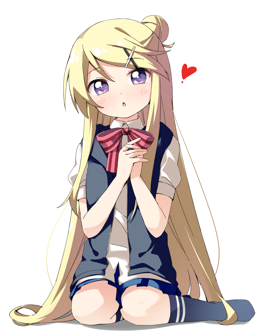 1girl, :o, bangs, black_socks, black_vest, blonde_hair, bow, bowtie