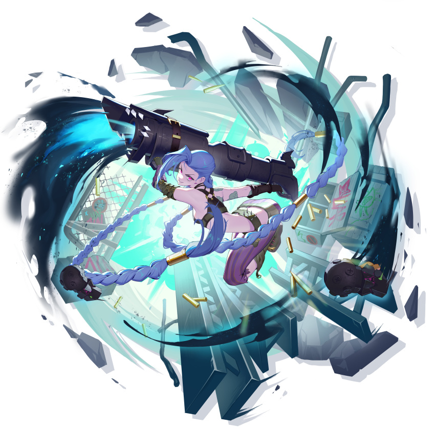 1girl, absurdres, arm_tattoo, arm_up, asymmetrical_gloves, back_tattoo, bare_shoulders, belt