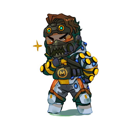 1boy, apex_legends, black_gloves, black_pants, blush, brown_eyes, brown_hair, chibi