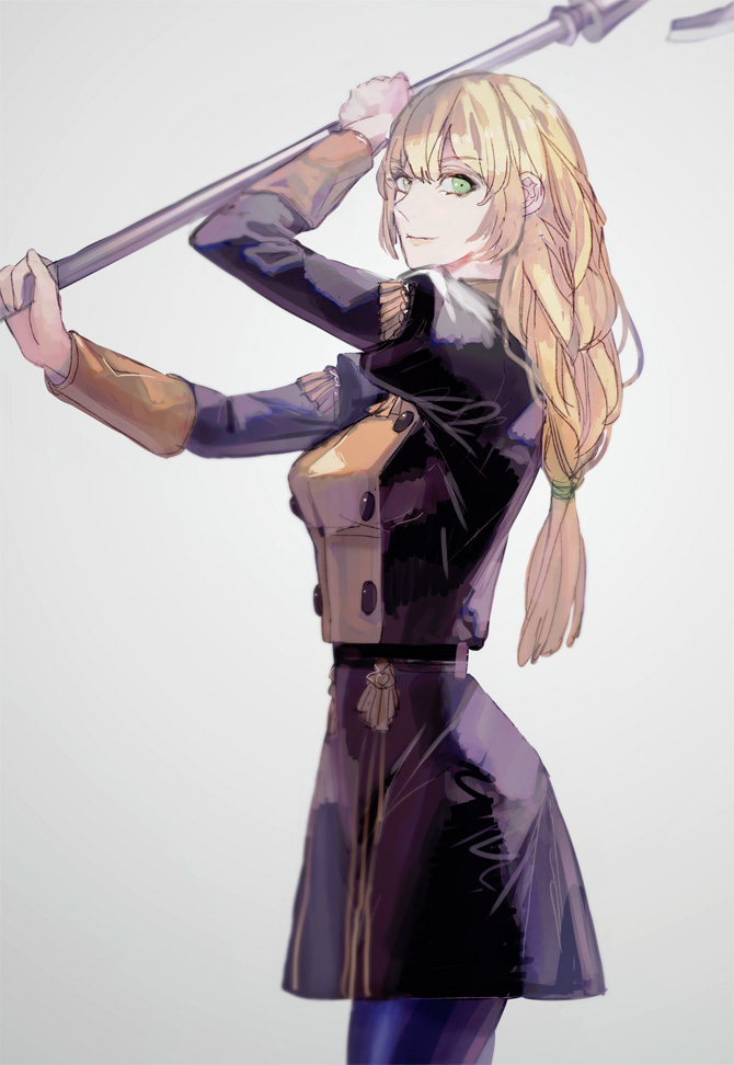 1girl, amu_(nsk0), bangs, black_jacket, black_skirt, blonde_hair, blue_pantyhose, breasts
