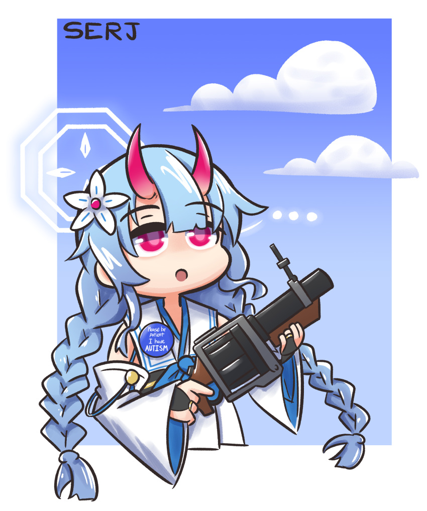 ..., 1girl, absurdres, artist_name, badge, blue_archive, blue_hair, button_badge