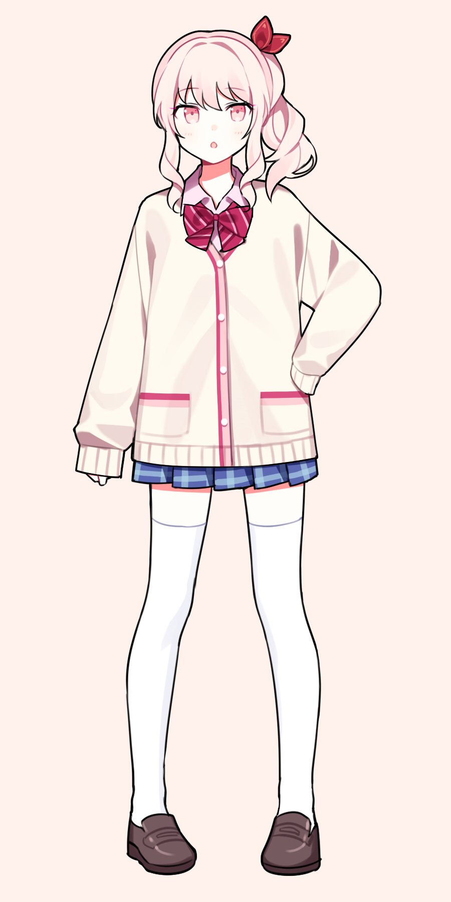 1other, akiyama_mizuki, bangs, blue_skirt, bow, bowtie, brown_footwear, cardigan