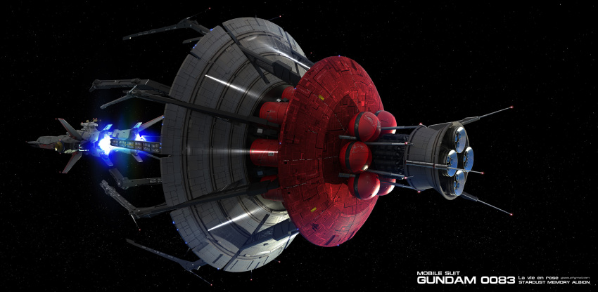 3d, albion_(gundam), earth_federation, energy_cannon, english_text, gundam, gundam_0083, highres