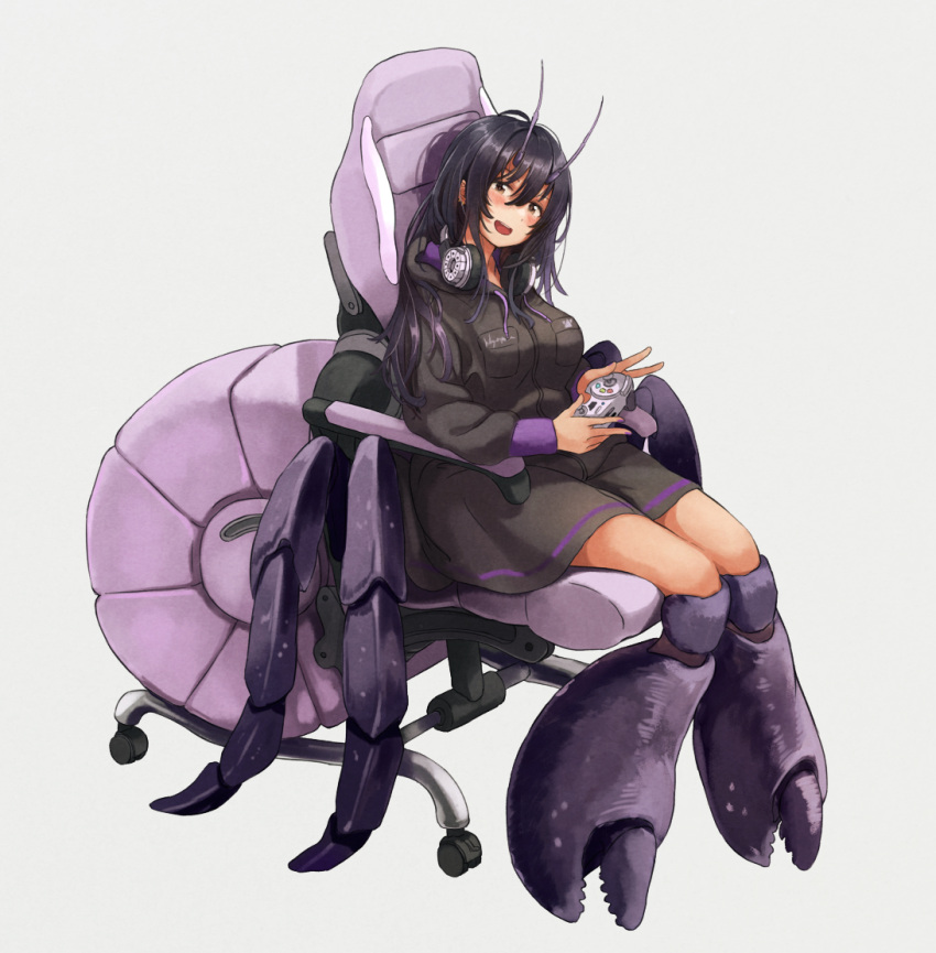 159cm, 1girl, antennae, arthropod_girl, arthropod_limbs, black_jacket, breast_pocket, brown_eyes
