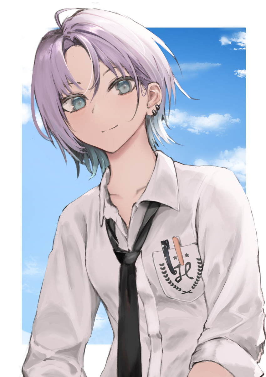 1girl, ahoge, aqua_eyes, aqua_hair, asakura_toru, bangs, black_necktie, blush