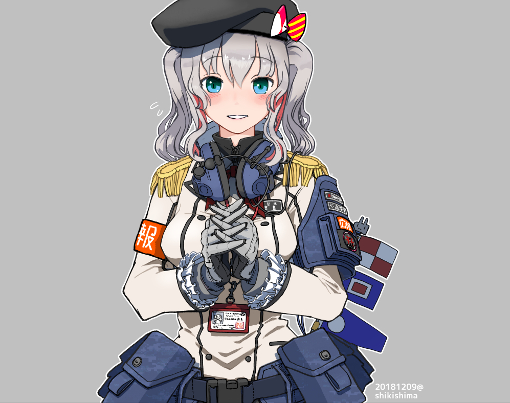 1girl, adapted_costume, blue_eyes, breasts, commentary_request, dated, earmuffs, epaulettes