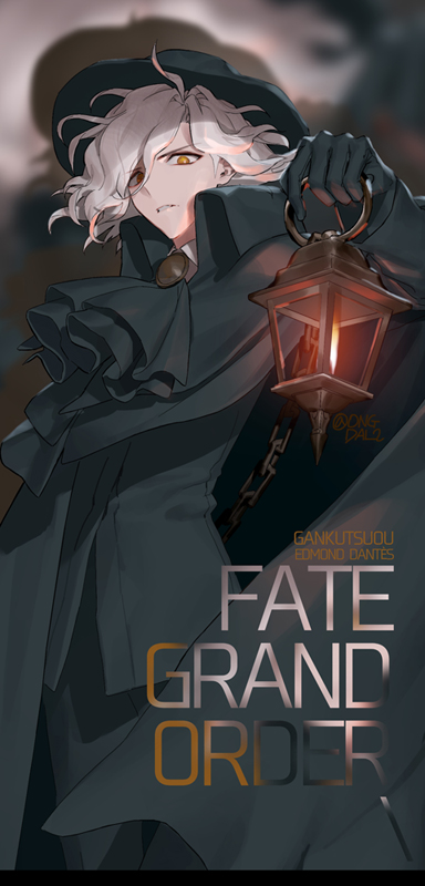 1boy, ascot, bangs, cape, chain, character_name, cloak, collared_shirt