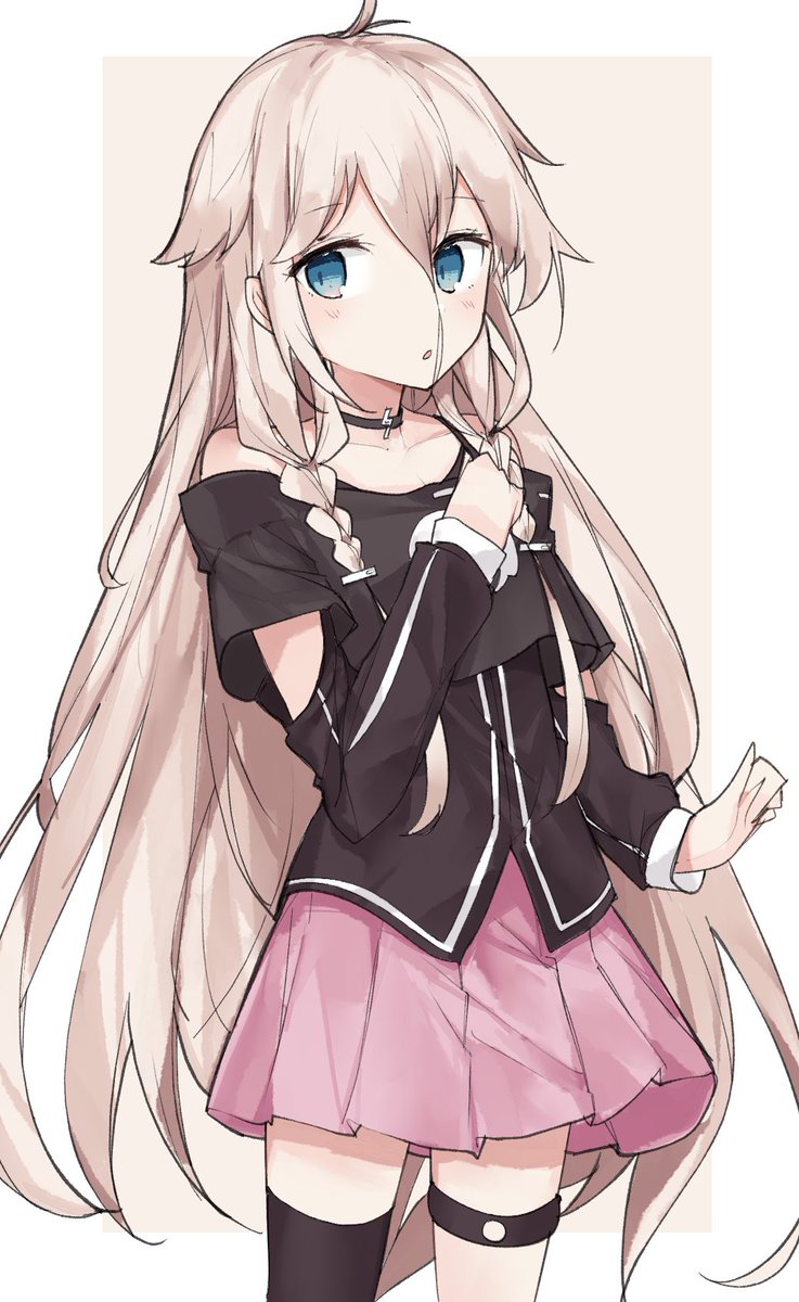 1girl, ahoge, blonde_hair, blue_eyes, braid, highres, ia_(vocaloid), long_hair, looking_at_viewer, pink_hair, single_thighhigh, solo, subaritsuku, thigh-highs, twin_braids, very_long_hair, vocaloid