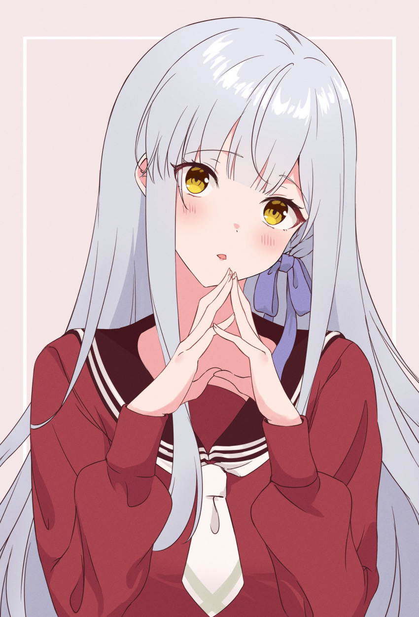 1girl, assault_lily, bangs, blunt_bangs, blush, braid, brown_sailor_collar, framed