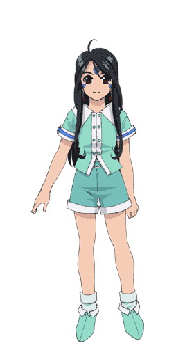 1girl, aa_megami-sama, ah_my_goddess, ahoge, bangs, black_hair, brown_eyes, buttons