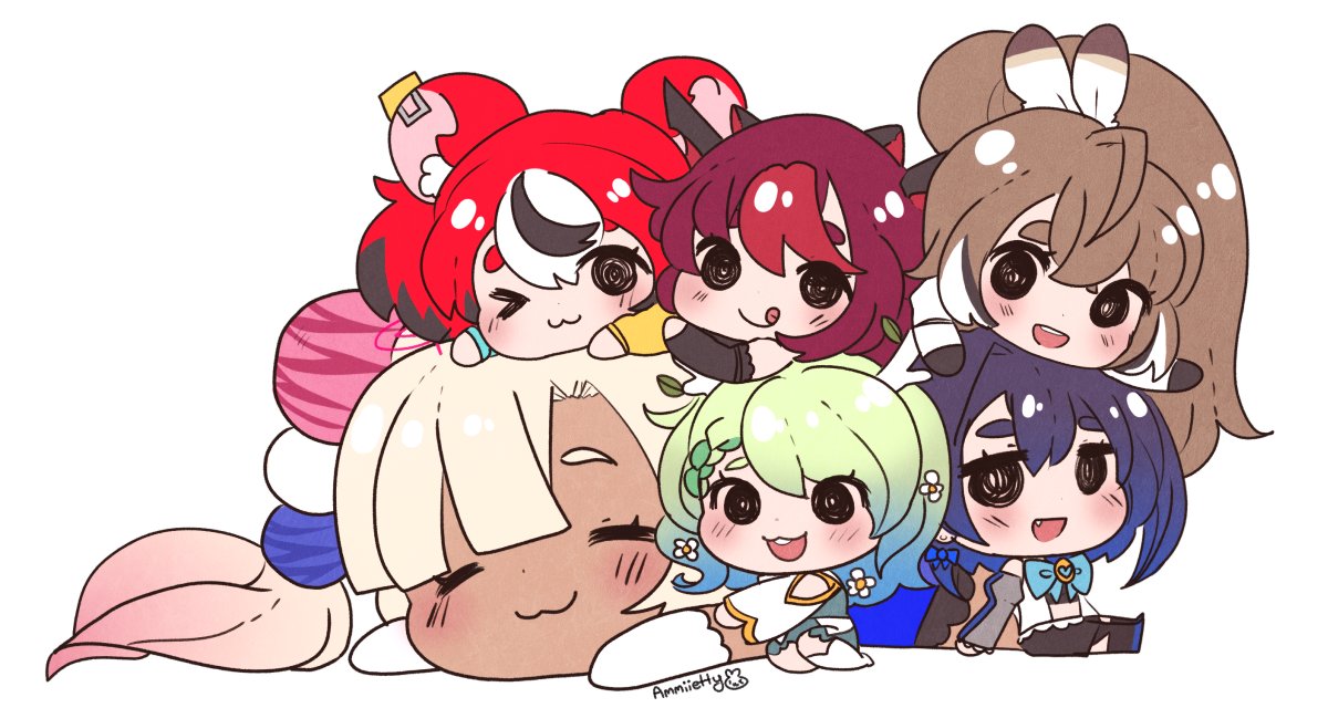 6+girls, :3, :d, :q, ahoge, ammy, animal_ears, antlers