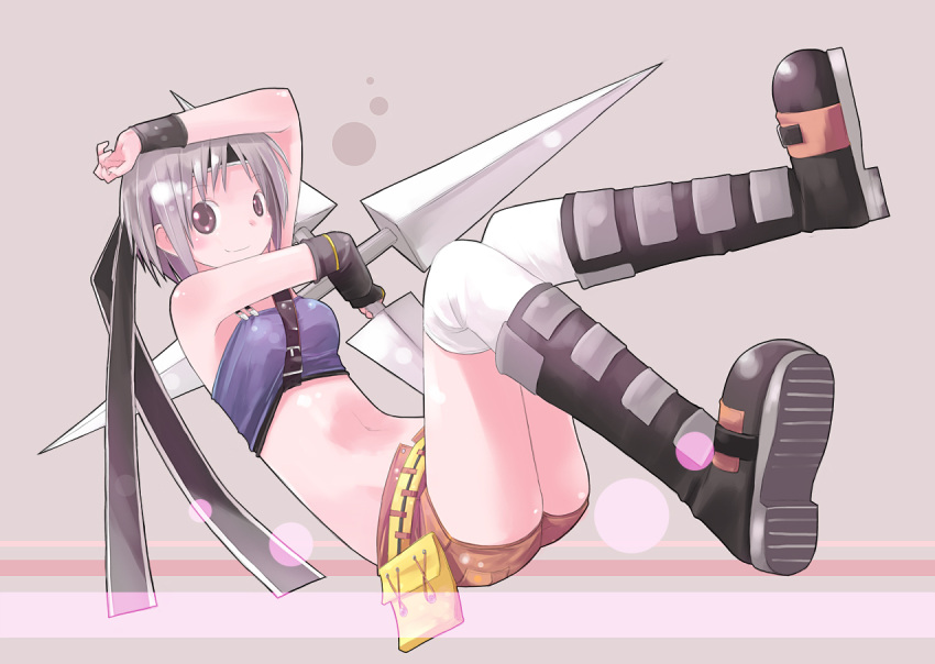 dirge_of_cerberus, final_fantasy, final_fantasy_vii, headband, shiba_yuusuke, solo, thighhighs, yuffie_kisaragi