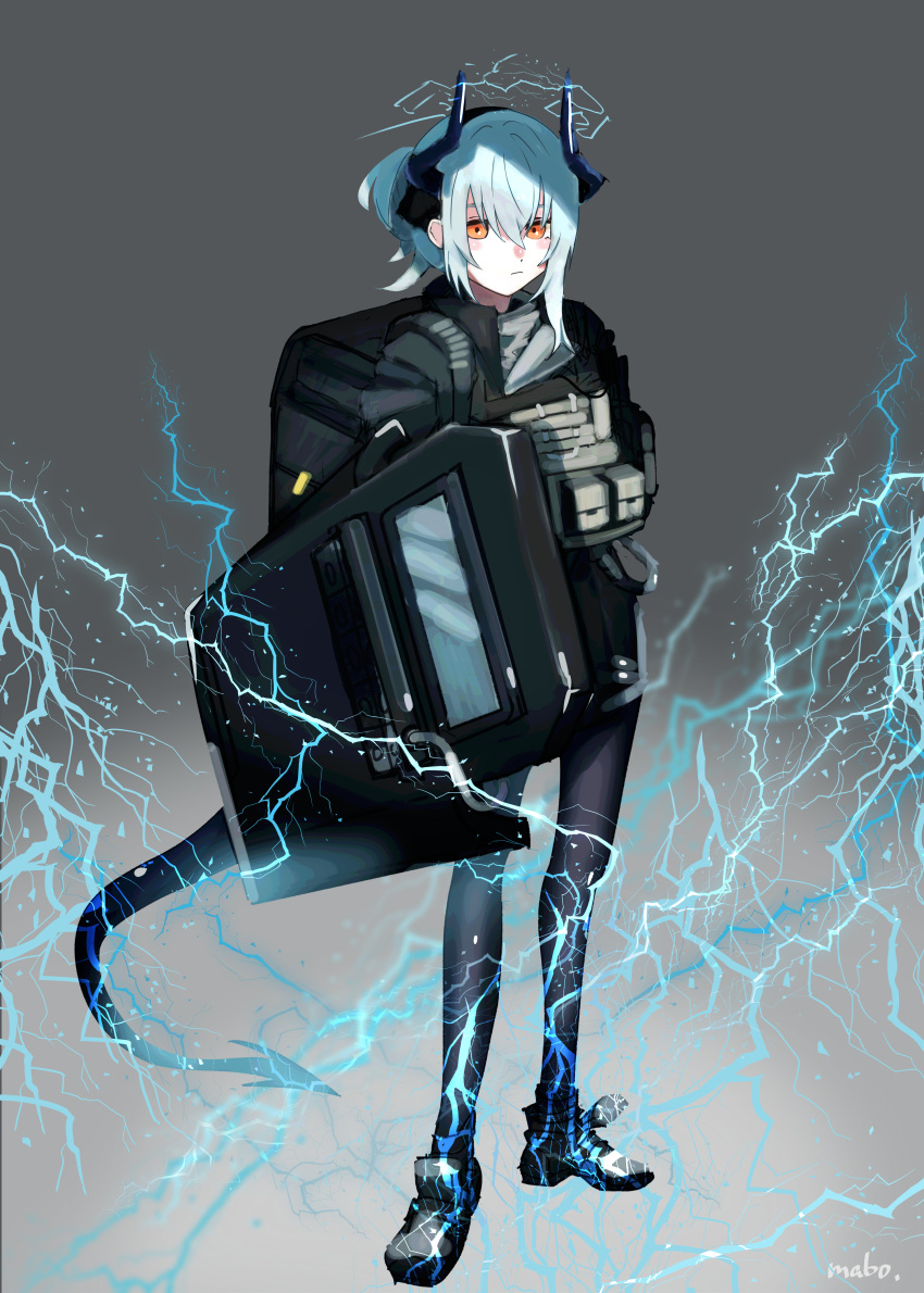 1girl, :|, absurdres, antennae, arknights, backpack, bag, bangs
