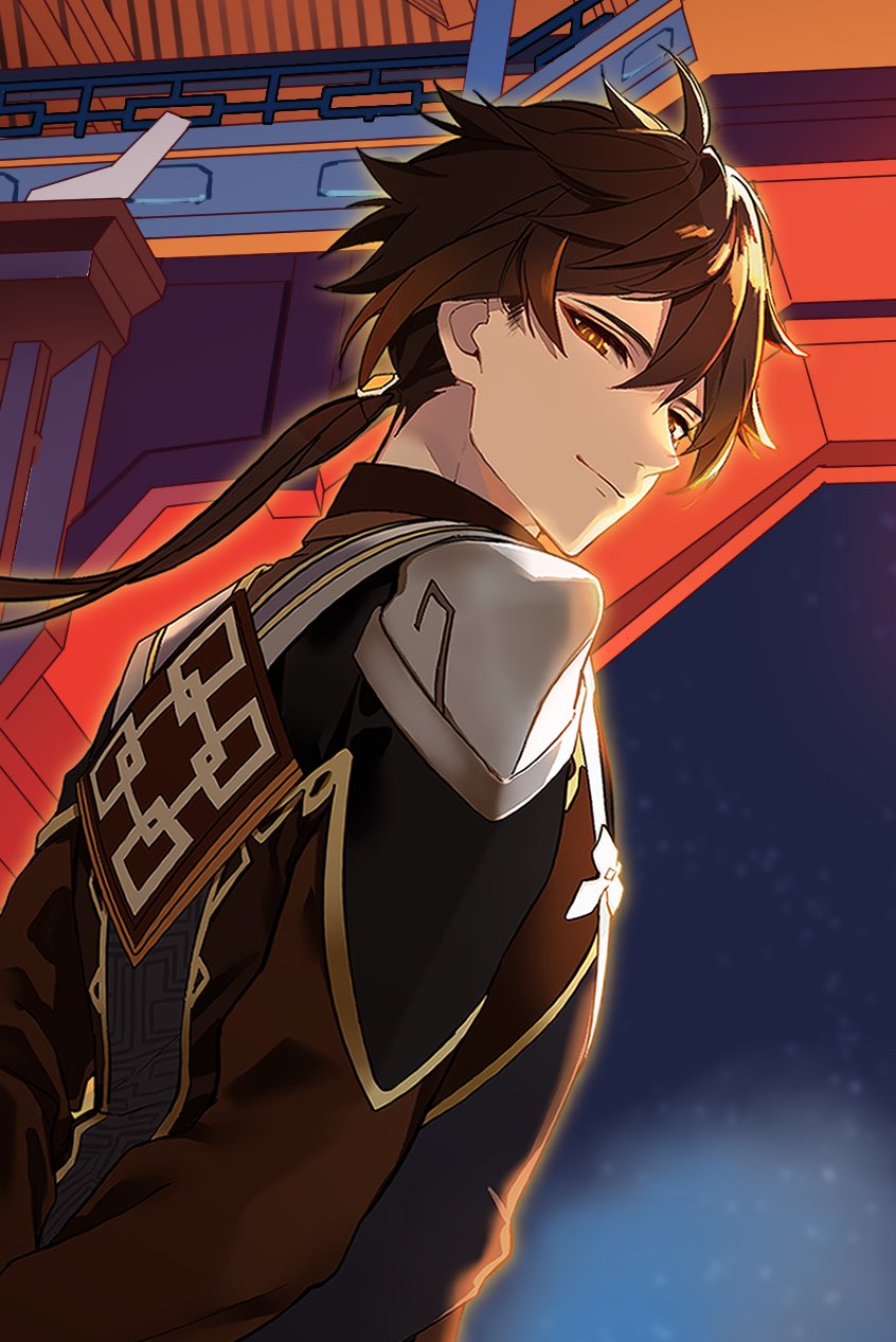 1boy, antenna_hair, architecture, bangs, blush, brown_hair, brown_jacket, brown_shirt