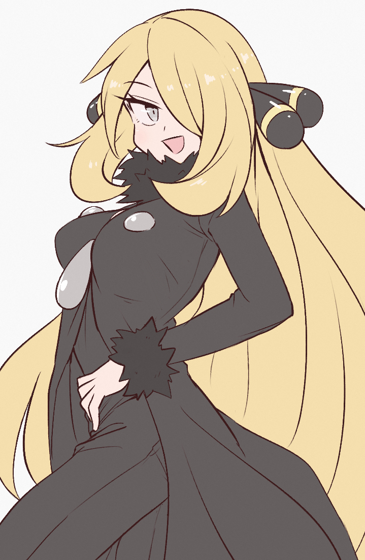 1girl, black_coat, black_pants, black_shirt, blonde_hair, coat, cynthia_(pokemon), fur-trimmed_coat
