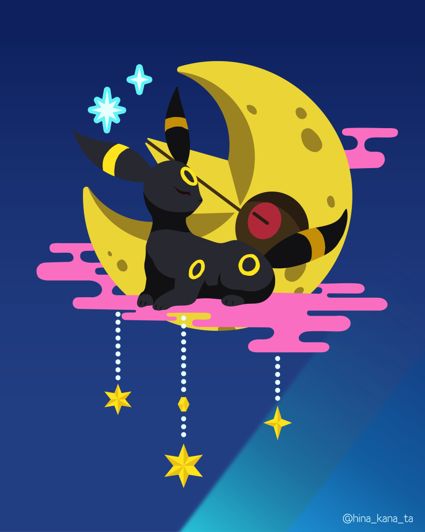 absurdres, animal_focus, artist_name, blue_background, closed_eyes, clouds, commentary_request, crescent