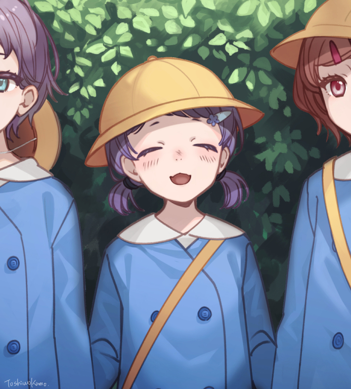 3girls, aqua_eyes, asakura_toru, black_hair, brown_hair, closed_eyes, commentary_request, fukumaru_koito