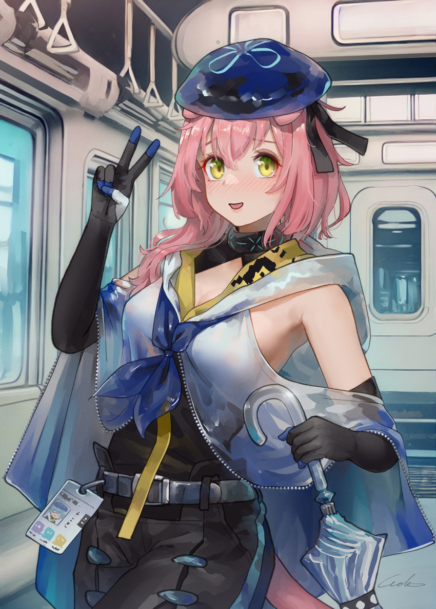 1girl, absurdres, animal_ears, arknights, bangs, beret, black_gloves, blue_cloak