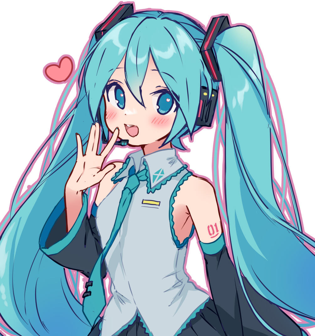 1girl, bare_shoulders, black_skirt, black_sleeves, blue_eyes, blue_hair, blue_necktie, blush