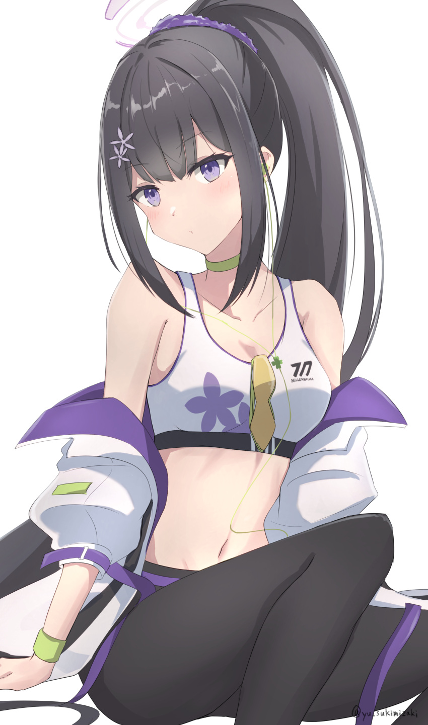 1girl, absurdres, afnroll, black_hair, blue_archive, choker, closed_mouth, crop_top