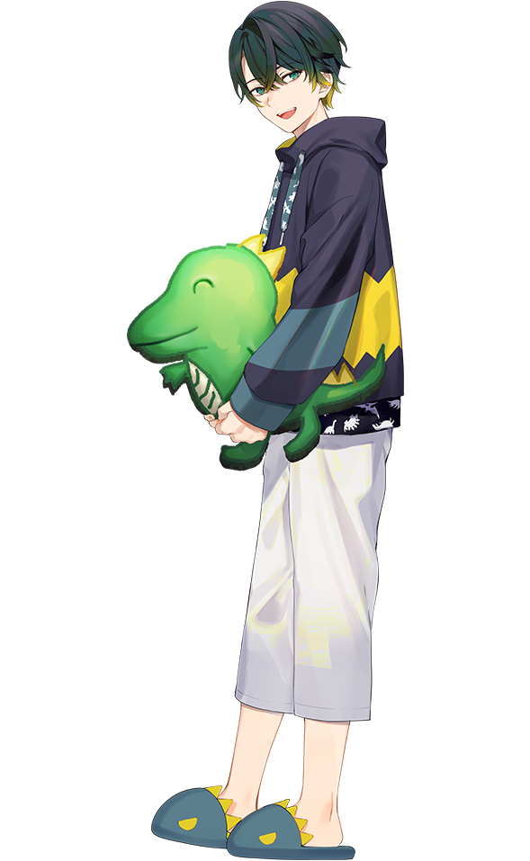 1boy, achiki, aqua_eyes, black_hair, blonde_hair, full_body, gradient_hair, green_hair