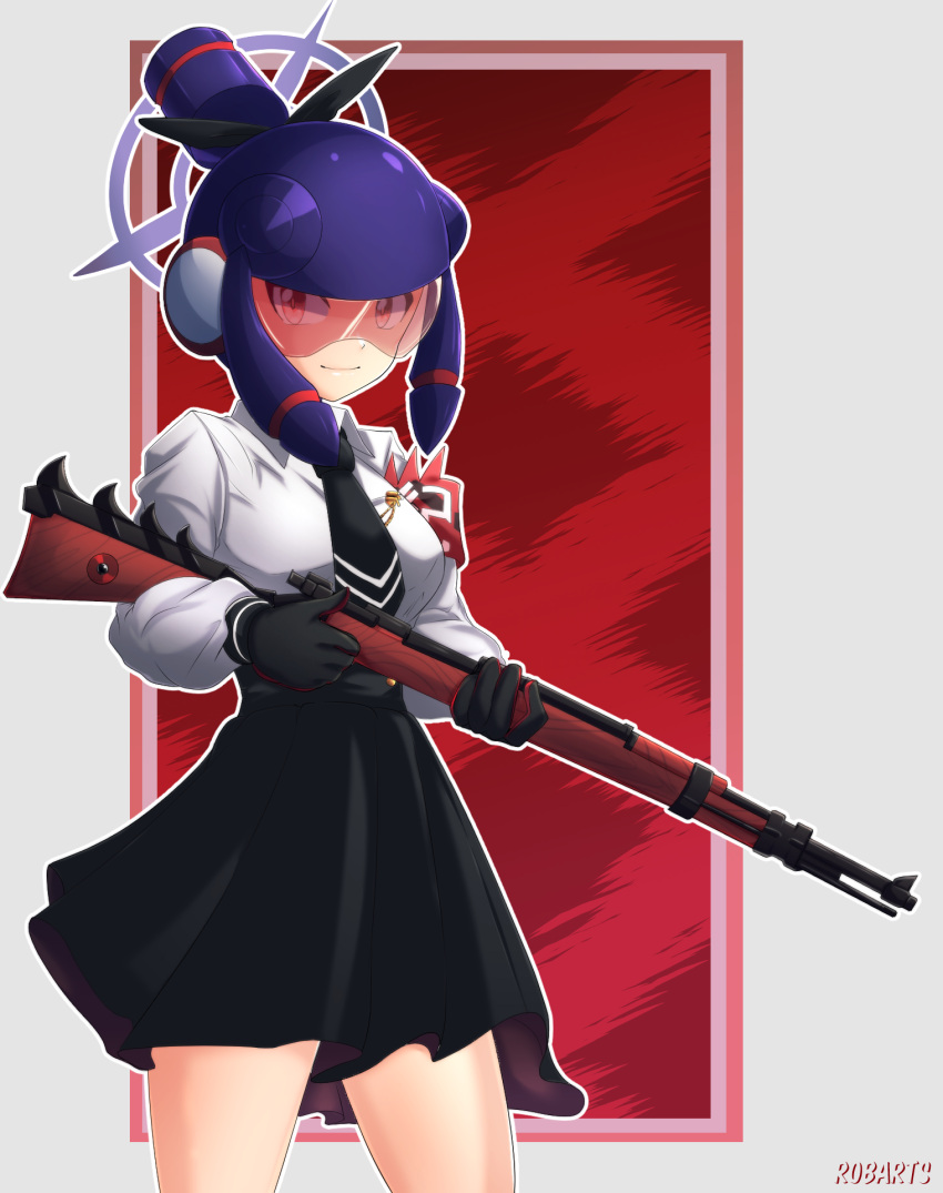 1girl, axasempai, black_gloves, black_necktie, black_skirt, blue_archive, cosplay, gloves