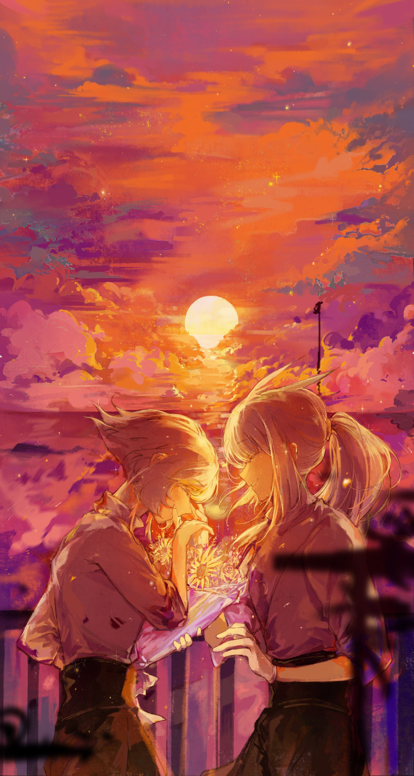 2boys, absurdres, bob_cut, daleth_(sky:_children_of_the_light), flower, grey_hair, highres, inverted_bob