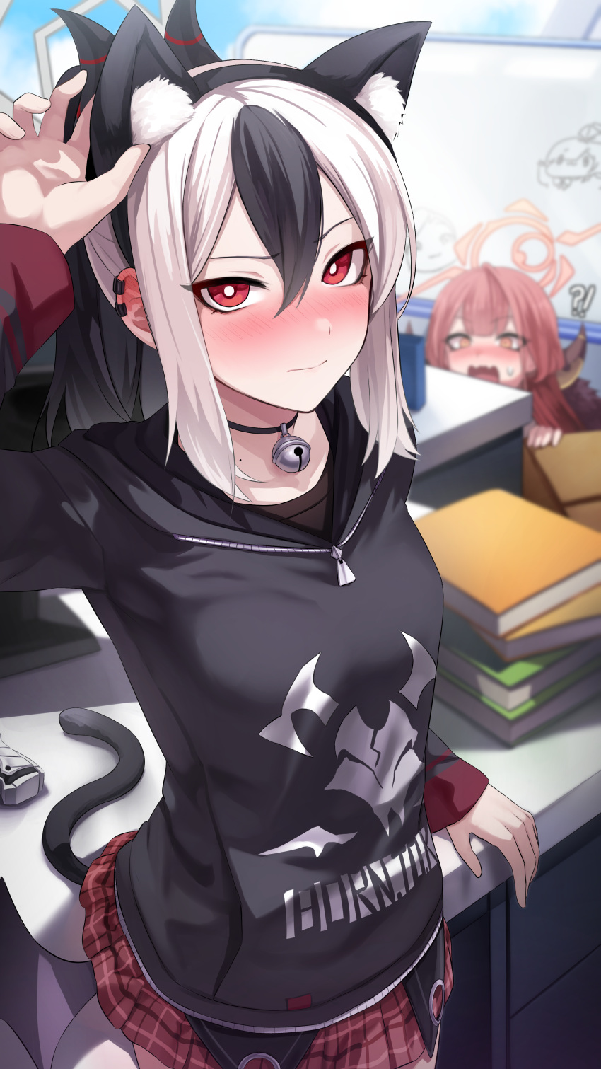 !?, 2girls, absurdres, ahoge, animal_costume, animal_ear_fluff, animal_ears, aru_(blue_archive)