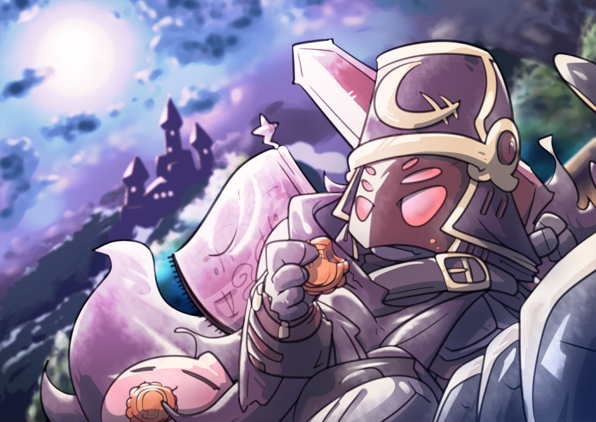 1other, abysmal_knight, ambiguous_gender, armor, barding, black_armor, castle, chibi