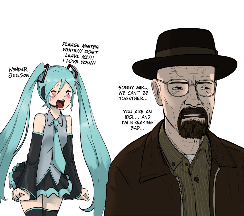 1boy, 1girl, aqua_hair, aqua_nails, bald, bare_shoulders, beard, blush